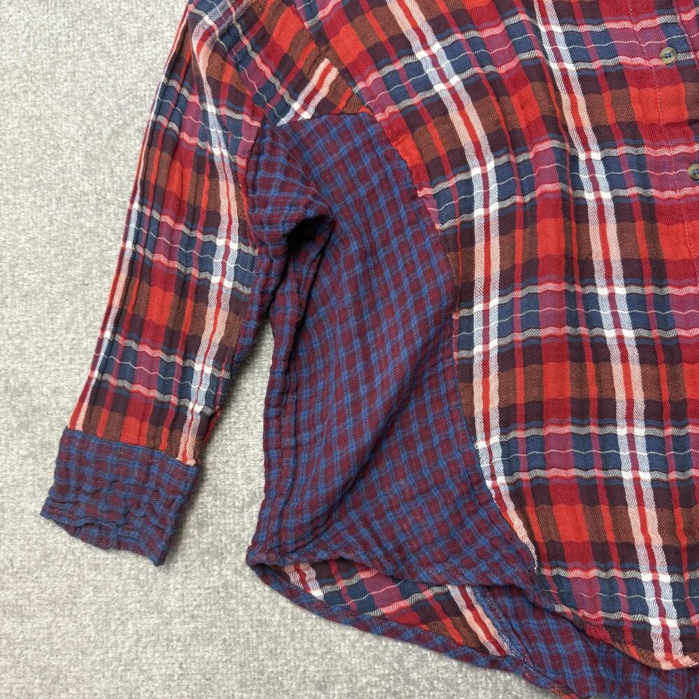 Free People Shirt Womens XS Red Blue Oversized Dolman Long Sleeve Patchwork - Picture 3 of 8